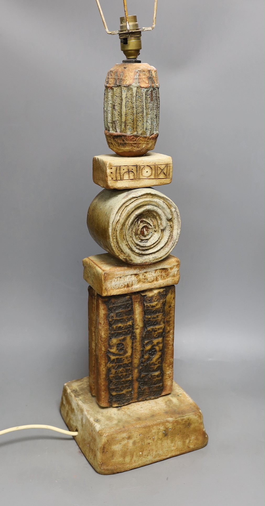 Bernard Rooke (b.1938), Studio pottery Totem floor lamp, Stoneware, originally purchased from Heal's in 1968, 58cm excl. light fitting